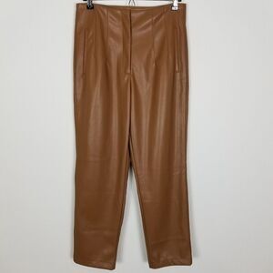 Aaron & Amber Women Faux Leather Tapered Cropped Pants Size L Camel Brown Party